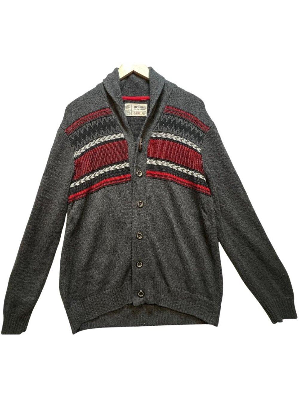 Urban Pipeline Men's Shawl Collar Cardigan Sweater Knit Long Sleeve Size XL Gray